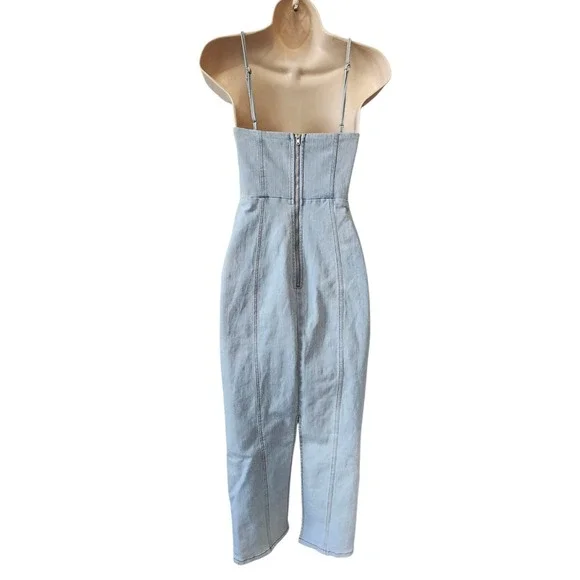 Saints & Secrets Denim Midi Dress Women XS AU6 Bodycon Spaghetti Strap Light Y2K - Picture 4 of 9